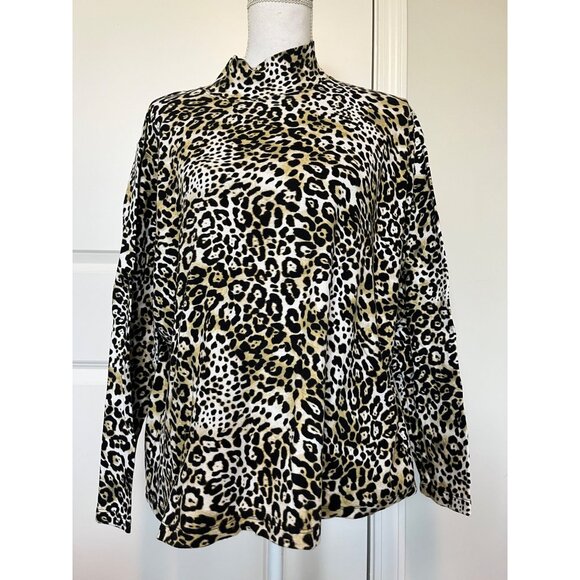 Jones New York Signature Woman Leopard Print Turtleneck Top Size 1X 100% Cotton - Picture 1 of 8